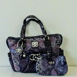 Sharif purple snakeskin leather bag + wristlet